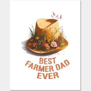 Best Farmer Dad Ever Vintage Floral Straw Hat For Fathers Day Posters and Art